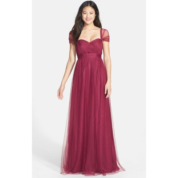Jenny Yoo Collection Annabelle Dress Tulle Convertible Bridesmaid Red Crimson 8 - Picture 3 of 15